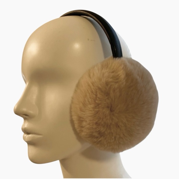 Cozy light brown earmuffs with leather accents. - Picture 6 of 10